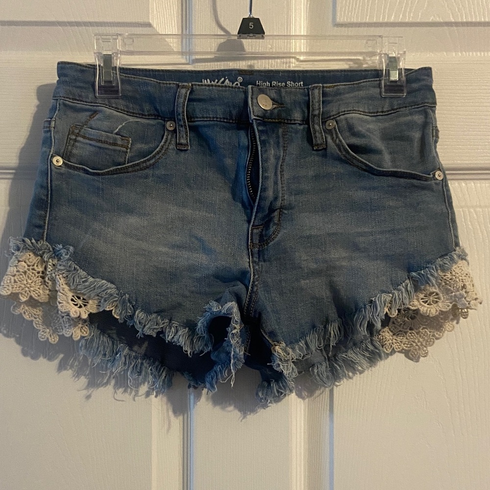 Blue Jean Shorts with Lace Accents